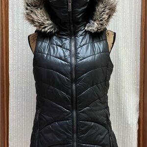 BCBGeneration Quilted Black Vest with Faux Fur Trim